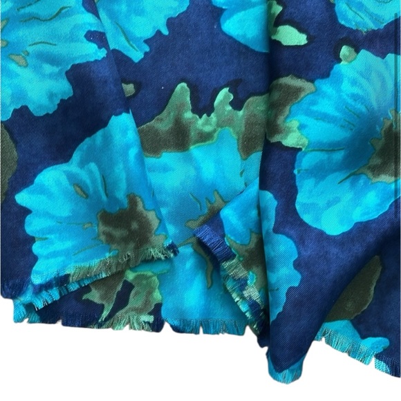100% Silk Large Vibrant Floral Scarf/Wrap in Blue and Green by J. Crew EUC - Picture 4 of 11